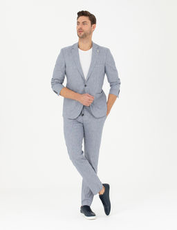 Koyu Mavi Ex. Slim Fit Keten Kar___ml_ Kuma_ Pantolon