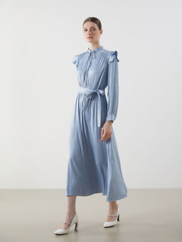 Ba?lamal? Yaka Oversize Saten Elbise