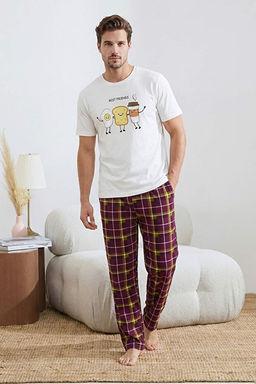 Beyaz Regular Kesim K_sa Kollu Pamuklu Ekose Breakfast Bask_l_ Pijama Tak_m_ TMNSS26PT00006 - Trendyolmilla фото 2