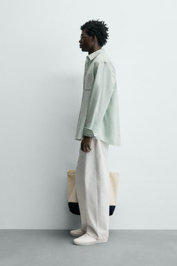 CAMISA REGULAR FIT LINO - ALGOD?N / Verde agua - Zara фото 4