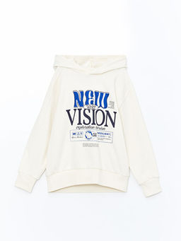 Kap??onlu Bask?l? Uzun Kollu Erkek ?ocuk Sweatshirt