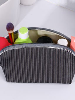 Косметичка на молнии женская, с подкладкой, вельветовая, серая