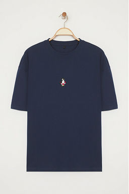 Unisex Lacivert Oversize/Geni_ Kesim Penguen Nak__l_ %100 Pamuklu T-Shirt TMNSS23TS00243 - Trendyolmilla фото 2