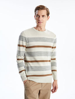 Bisiklet Yaka Uzun Kollu ?izgili Erkek Triko Kazak