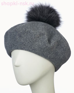 Берет Меланж фетр флис Помпон 115 Берет женский флис (58-59)