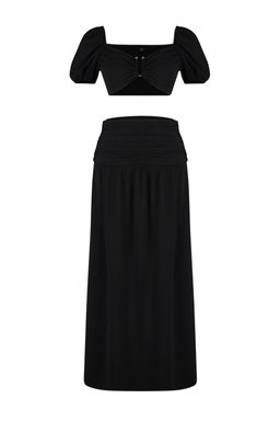 Siyah Dokuma Aksesuarl? Y?rtmacl? Bluz Etek Plaj Tak?m TBESS24AU00036 - Trendyolmilla фото 7