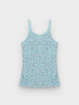 Майка для девочек голубая с цветочным принтом