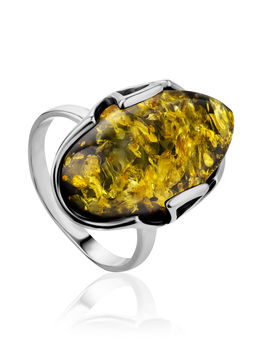 Кольцо из натурального зелёного янтаря в серебре Рандеву