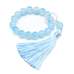 Браслет с кисточкой шарик 12мм цв.голубой, 16 бусин