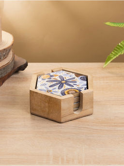 Подставка под горячее «Васильки», набор 4 шт., 15×13×5 см, дерево манго