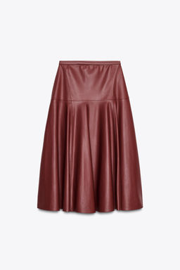ZW COLLECTION LEATHER EFFECT MIDI SKIRT - Zara фото 5