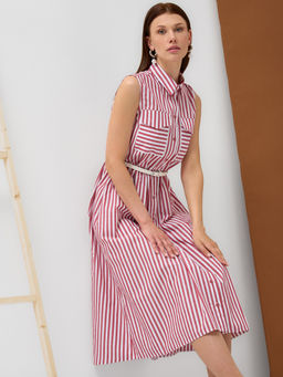 Платье хлопок OD-800-1 полоса бордовая