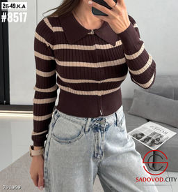 Женский вязаный топ с воротником-поло и застежкой-молнией