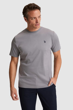 Erkek Gri Regular Fit Bisiklet Yaka Basic Ti__rt
