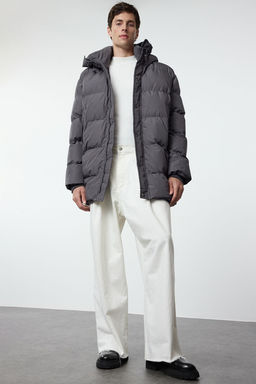 TRENDYOL MAN Antrasit Regular Fit Kapusonlu Fermuar Cepli Sisme K?sl?k Mont TMNAW25MO00021 - Trendyolmilla фото 3