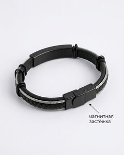 Браслет из стали на кожаном ремешке