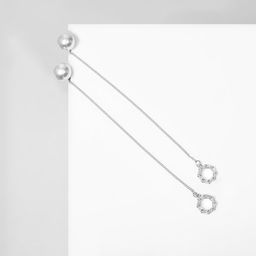 Серьги с жемчугом «Цепочки» кольцо и бусина, цвет белый в серебре, шар №10