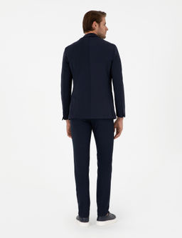 Lacivert Slim Fit _izgili Kanvas Pantolon