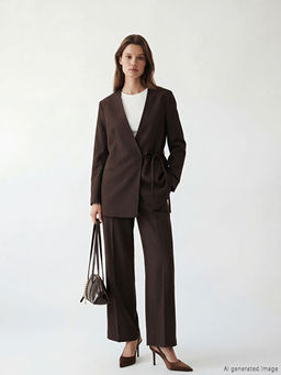 Loose Fit Geni? Pa?a Kad?n Pileli Kuma? Pantolon