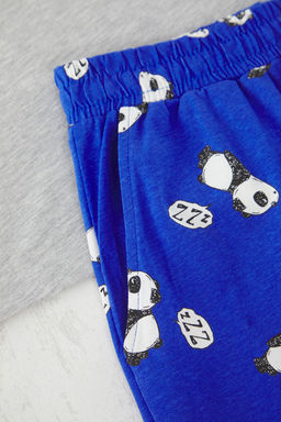 Trendyolmilla Man Gri Slim Fit Fit Panda Bask? Sortlu Orme Pijama Tak?m? TMNSS25PT00063  фото 3