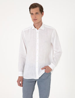 Beyaz %100 Keten Regular Fit Uzunkollu G_mlek - Pierre cardin фото 3