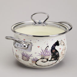 КАСТРЮЛЯ AGNESS ЭМАЛИРОВАННАЯ СО СТЕКЛЯННОЙ КРЫШКОЙ СЕРИЯ LAVANDER CATS, 2,0 Л ДИА. 18СМ  фото 4