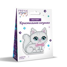 Кристальная (алмазная) мозаика ФРЕЯ ALVM-015 магнит Котенок с бантом 9 х 9 см