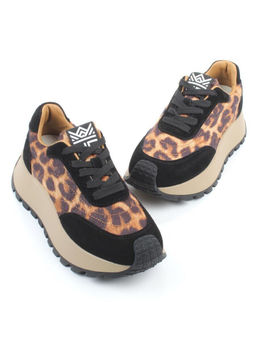 04-PDH362-1 BLACK/LEOPARD Кроссовки демисезонные женские (натуральная замша, натуральная кожа)
