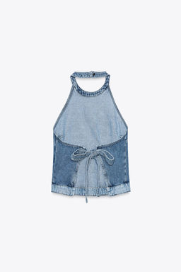 Z1975 HALTER DENIM PATCHWORK TOP - Zara фото 8