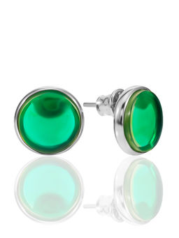 Лаконичные серьги-гвоздики Фурор с янтарём изумрудного цвета