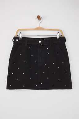 Wardrobe Essentials Siyah Aksesuar Detayl? Mini Denim Etek TWOAW26ET00075