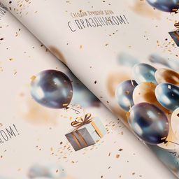 Цена за 2 шт. Бумага упаковочная, глянцевая «С днем рождения», подарки с шариками, 70×100 см, 1 лист