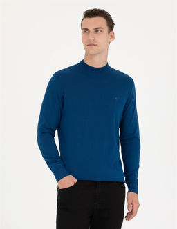 _ndigo Regular Fit Bato Yaka Y_n Kar___ml_ Basic Triko Kazak