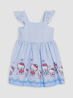 Kare Yaka Hello Kitty Bask?l? K?z ?ocuk Elbise