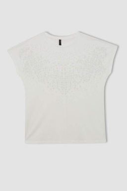 Футболка с коротким рукавом с круглым вырезом и принтом - Defacto фото 6