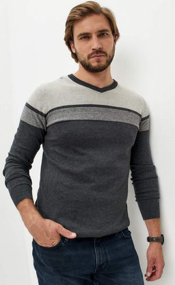 Пуловер мужской с V-образным вырезом F021-15-1723 d.grey - Fine joyce фото 2