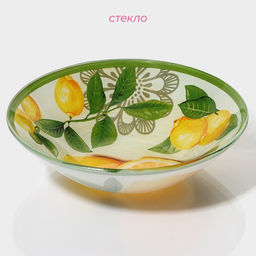 Тарелки Доляна Дольче, 19 предметов: 6 десертных тарелок, 6 обеденных тарелок, 6 мисок, салатник, стекло, зелёные, жёлтые фото 2