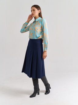 Расклешенная юбка со складками из костюмной ткани с добавлением шерсти