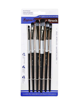 Набор кистей для рисования, синтетика, 6 штук: № 2, 4, 6, 8, 10, 12, плоские, закругленные, чёрно - серые, международный размер