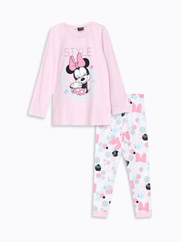 Bisiklet Yaka Minnie Mouse Bask?l? Uzun Kollu K?z ?ocuk Pijama Tak?m?