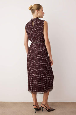 Kahverengi Kemerli Puantiyeli Kemerli Midi Dokuma Elbise TWOAW26EL00295 - Trendyolmilla фото 4