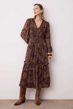 Cok Renkli Sal Desen Maxi Dokuma Elbise TWOAW26EL00348