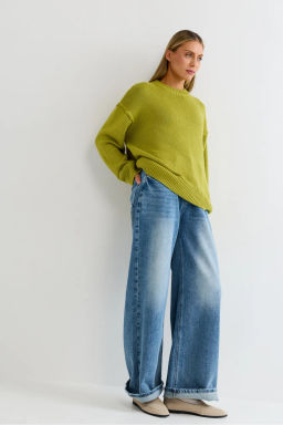 Джинсы-трубы с потертостями Голубой - Erist store фото 2