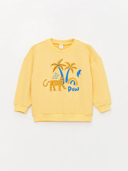 Bisiklet Yaka Uzun Kollu Bask?l? Erkek Bebek Sweatshirt