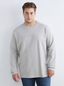 B?y?k Beden Bisiklet Yaka Bask?l? Erkek Sweatshirt