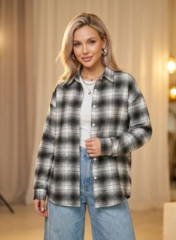 K13513 Рубашка с вышивкой OVER SIZE (хлопок) ЧЕРНЫЙ