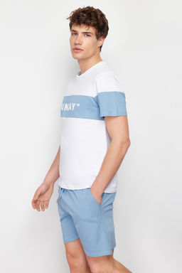 TRENDYOL MAN Mavi Regular Fit Slogan Bask?l? Orme Sortlu Pijama Tak?m? TMNSS24PT00002 - Trendyolmilla фото 3