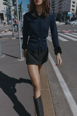 CONTRAST KNIT FAUX FUR CARDINGAN - Zara фото 2