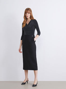 Kruvaze Yaka Parlak G?r?n?ml? Bluz