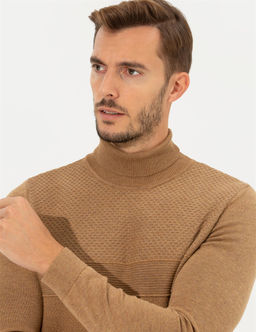 Camel Melanj Slim Fit Bal_k__ Yaka Triko Kazak